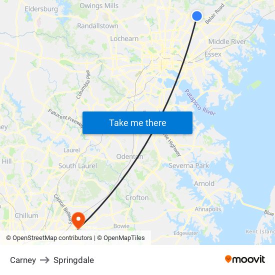 Carney to Springdale map