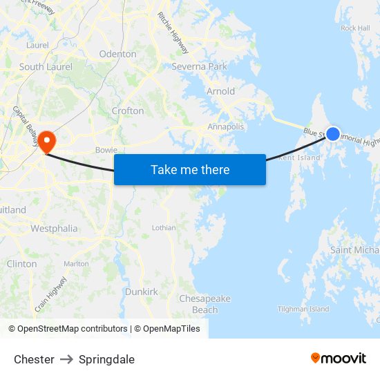 Chester to Springdale map