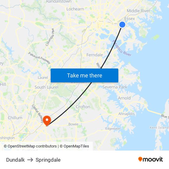 Dundalk to Springdale map