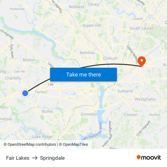 Fair Lakes to Springdale map