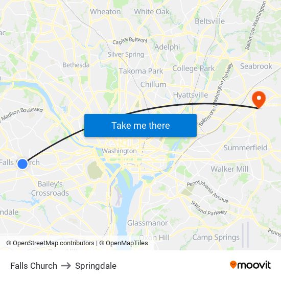 Falls Church to Springdale map