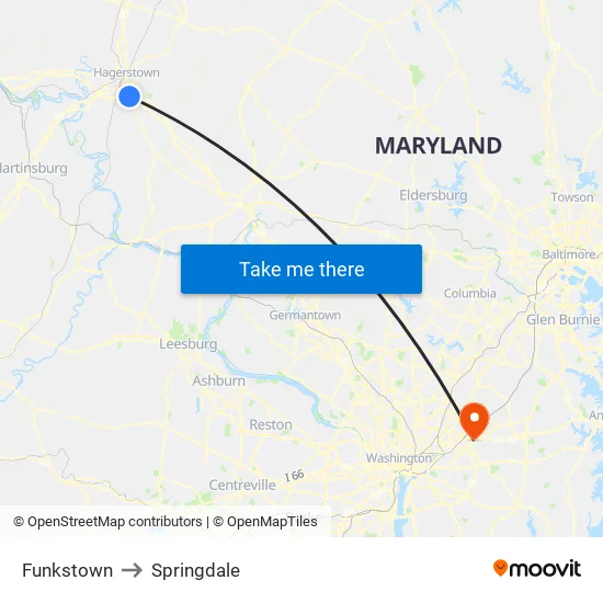 Funkstown to Springdale map