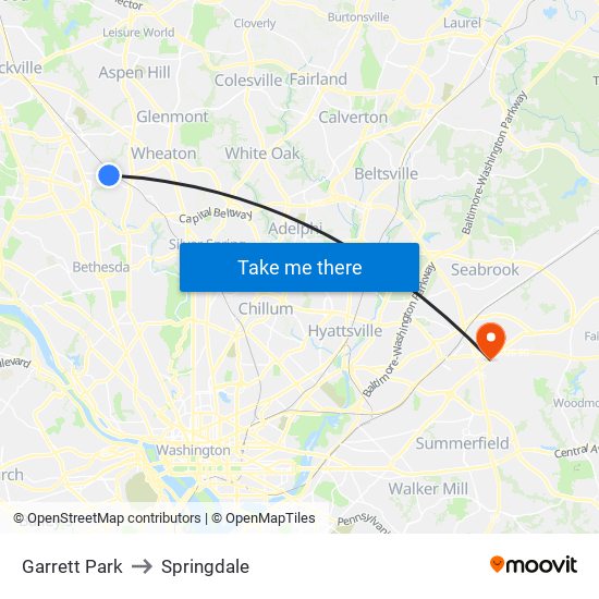 Garrett Park to Springdale map