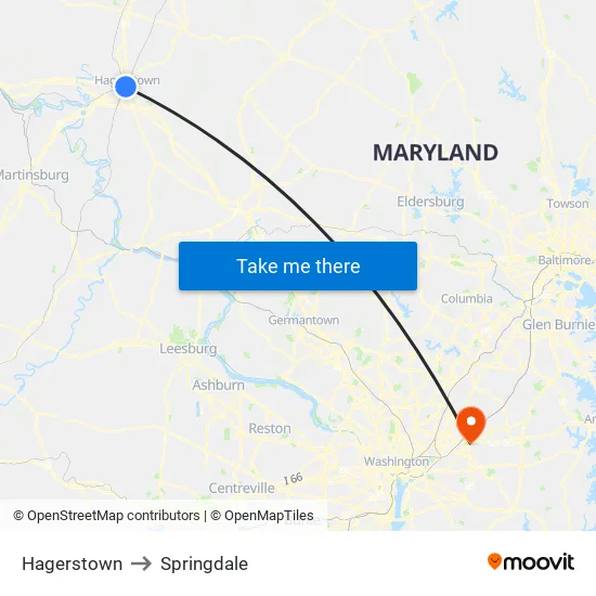 Hagerstown to Springdale map
