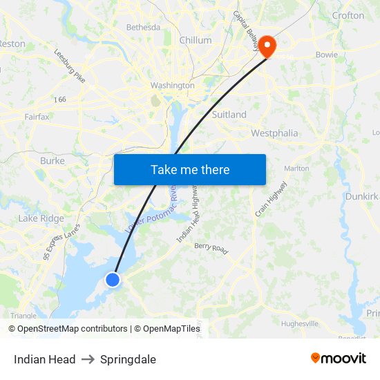 Indian Head to Springdale map