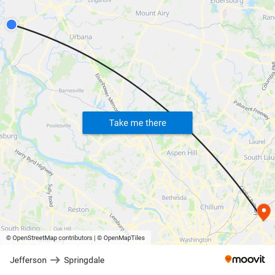 Jefferson to Springdale map