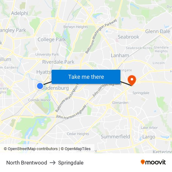 North Brentwood to Springdale map