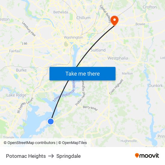 Potomac Heights to Springdale map