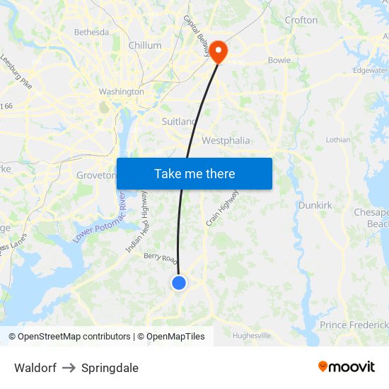 Waldorf to Springdale map