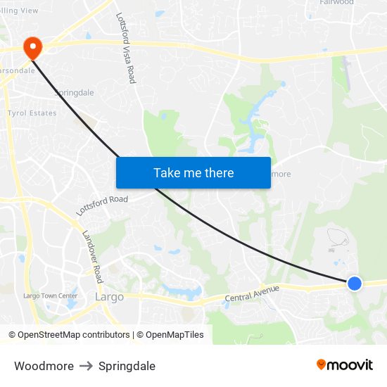 Woodmore to Springdale map