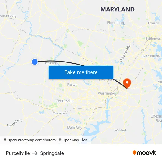 Purcellville to Springdale map