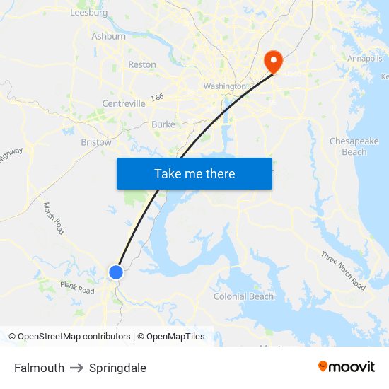 Falmouth to Springdale map