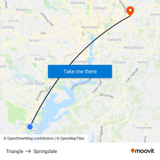 Triangle to Springdale map