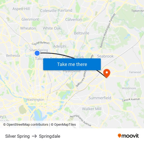 Silver Spring to Springdale map