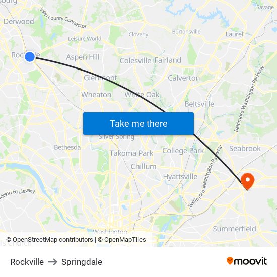 Rockville to Springdale map