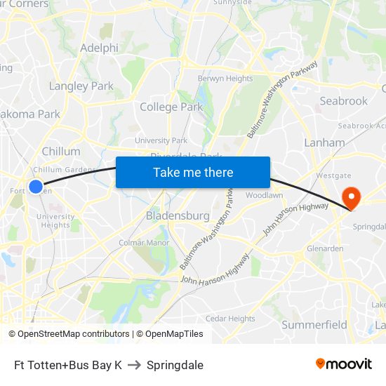 Fort Totten+Bay K to Springdale map