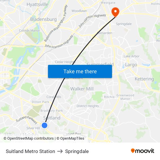 Suitland Metro Station to Springdale map