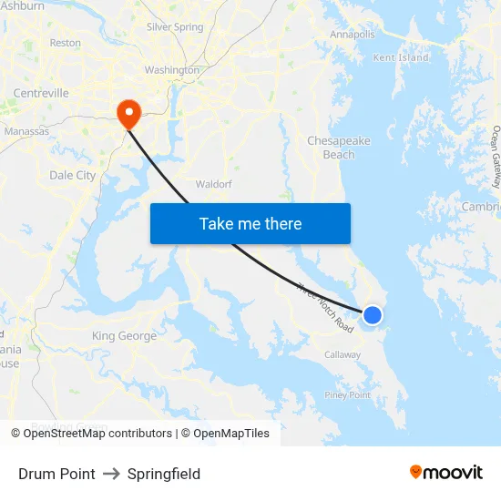 Drum Point to Springfield map