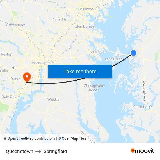 Queenstown to Springfield map