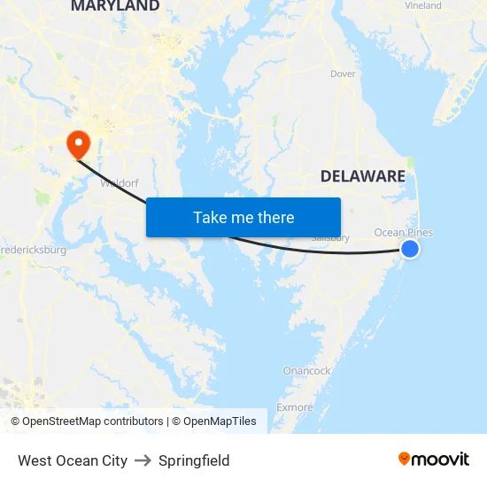 West Ocean City to Springfield map