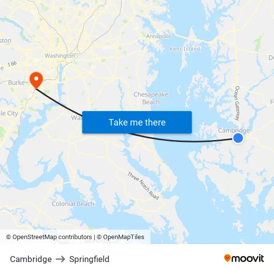 Cambridge to Springfield map
