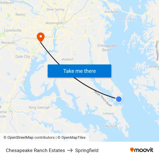 Chesapeake Ranch Estates to Springfield map