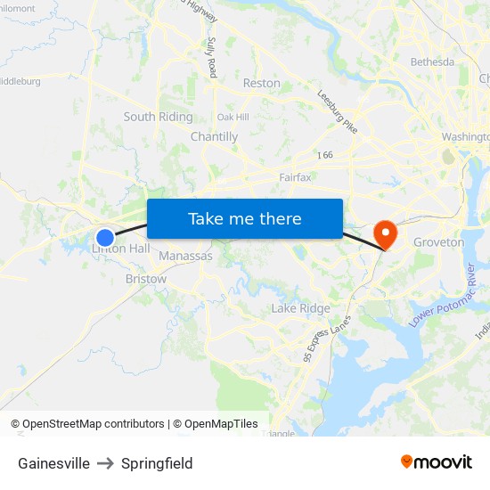 Gainesville to Springfield map