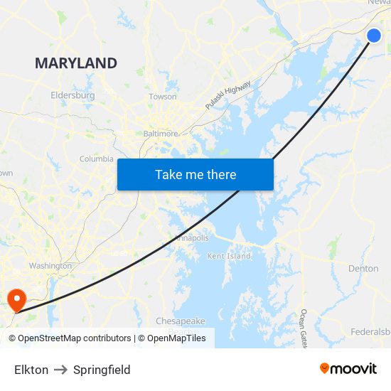 Elkton to Springfield map