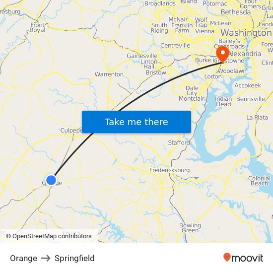 Orange to Springfield map