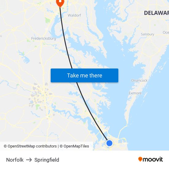 Norfolk to Springfield map