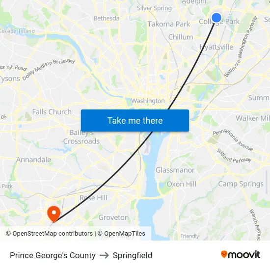 Prince George's County to Springfield map