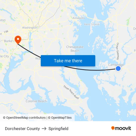 Dorchester County to Springfield map