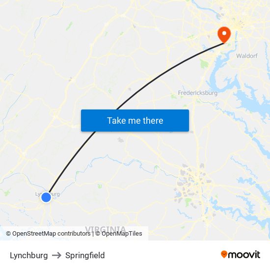 Lynchburg to Springfield map