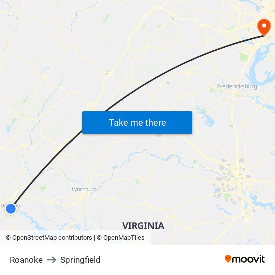 Roanoke to Springfield map