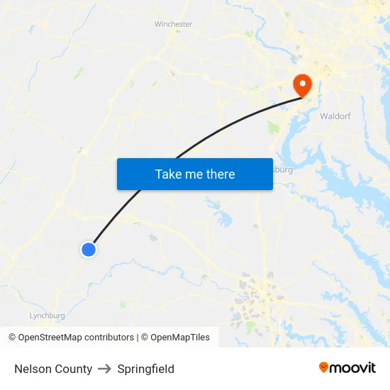 Nelson County to Springfield map