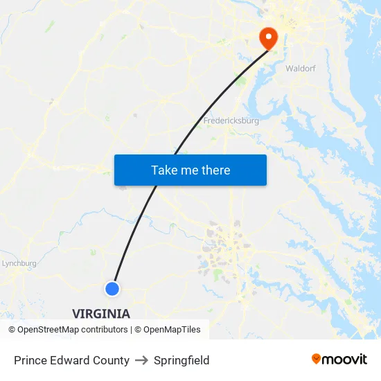 Prince Edward County to Springfield map