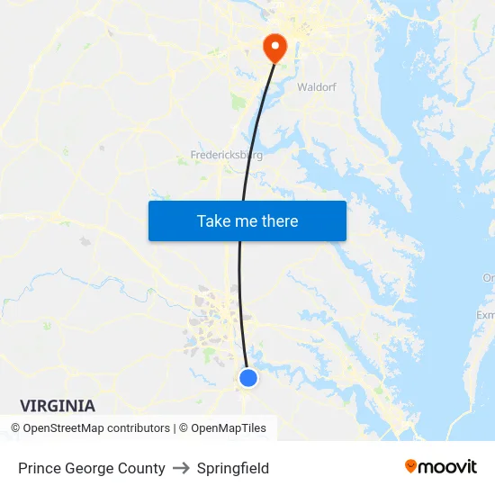 Prince George County to Springfield map