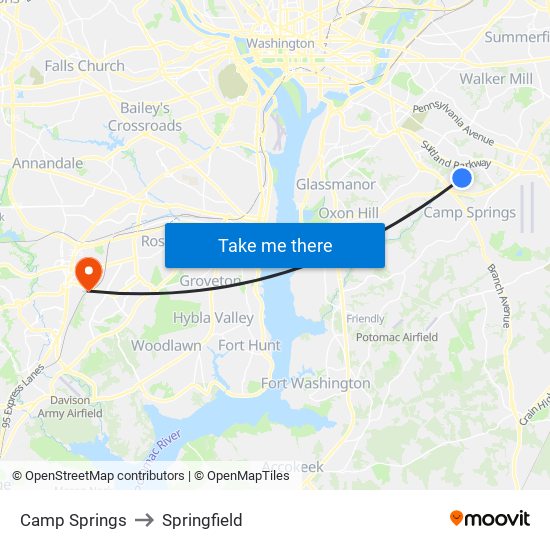 Camp Springs to Springfield map