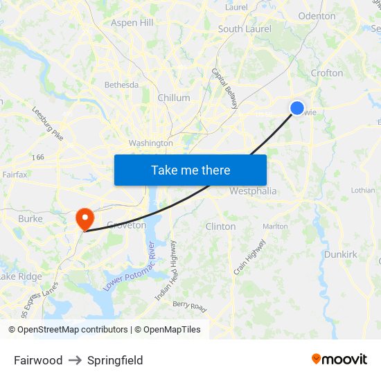 Fairwood to Springfield map