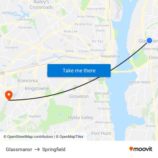 Glassmanor to Springfield map