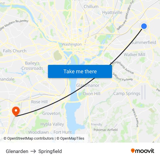 Glenarden to Springfield map