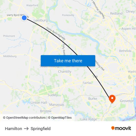 Hamilton to Springfield map