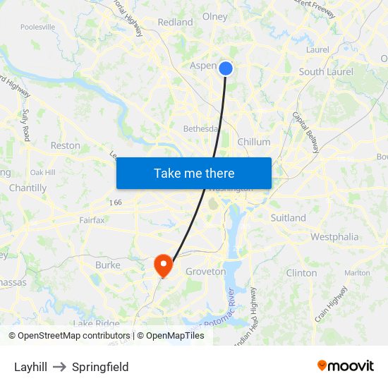 Layhill to Springfield map