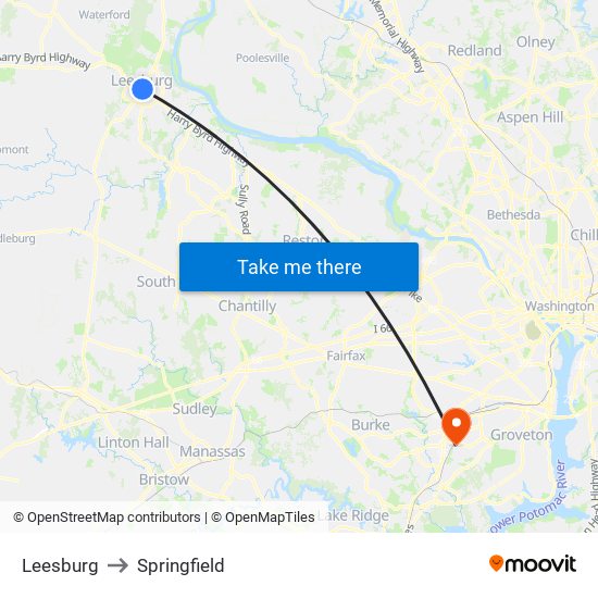 Leesburg to Springfield map