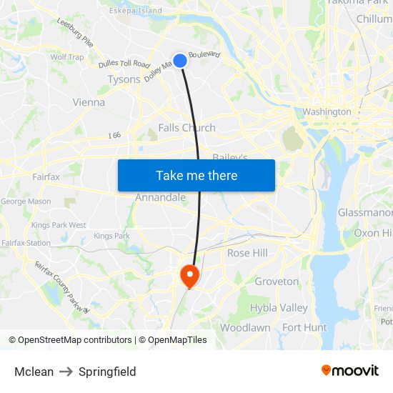 Mclean to Springfield map