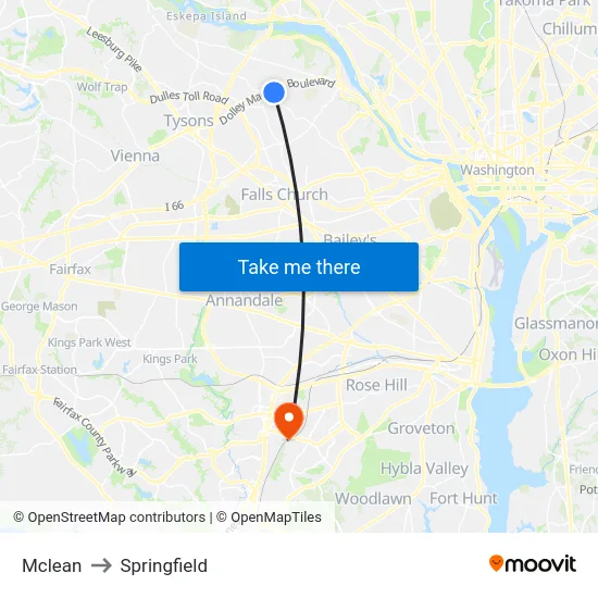 Mclean to Springfield map