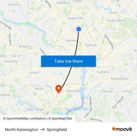 North Kensington to Springfield map