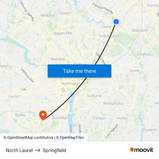 North Laurel to Springfield map