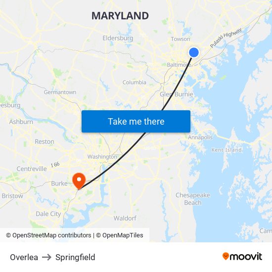 Overlea to Springfield map