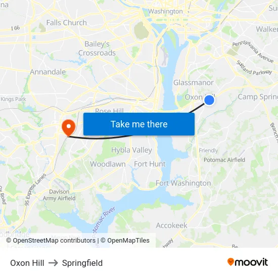 Oxon Hill to Springfield map